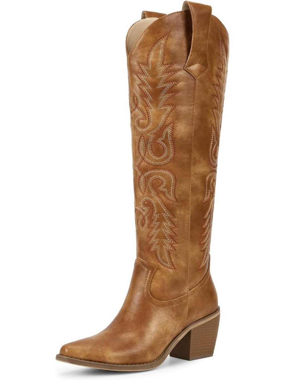 Women's Brown Faux Leather Pointed Toe Cow girl Cowboy Boot